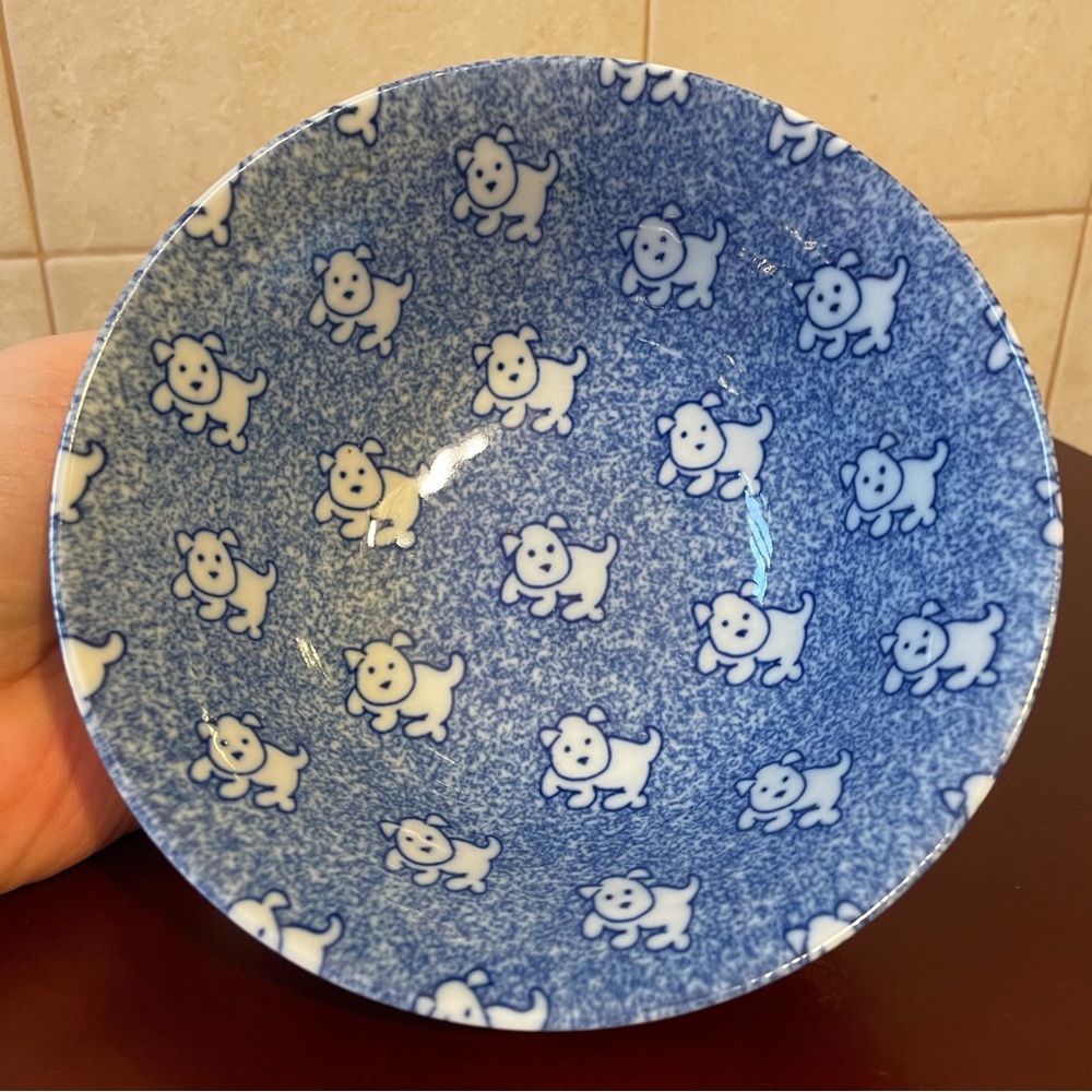 JAPAN DOG DESIGN BLUE & WHITE CERAMIC BOWL Soup Noodle Pet Puppy Kawaii Japanese